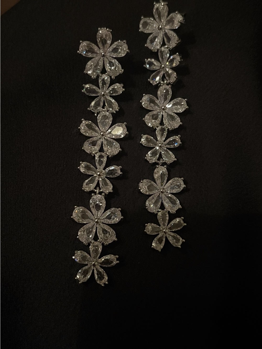 Delicate Floral Crystal Link Bracelet - Silver Tone